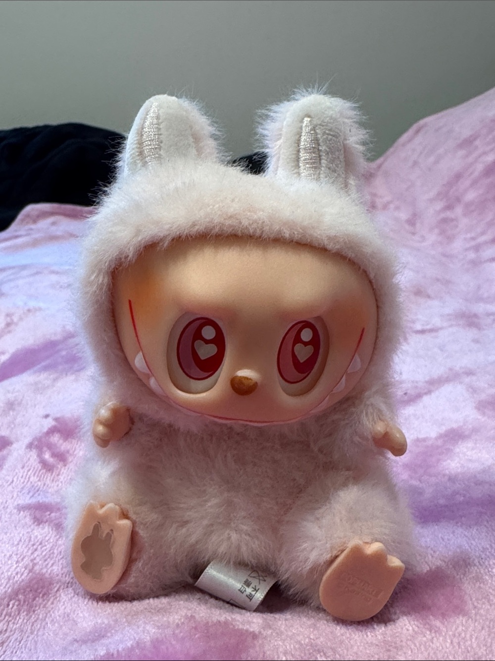 Adorable Pink Fluffy Bunny Plush Doll with Heart Eyes